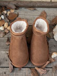 时尚百搭纯色保暖内衬雪地靴，适合秋冬季节，舒适静音，青少年休闲靴，室内外均可穿着。 - 棕色 - 查看 4