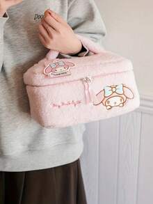 1pc Sanrio Teddy Bear Plush Large Capacity Cosmetic Bag, Cartoon Fashion Soft Travel Makeup Pouch, High-Quality, Zipper Closure, Suitable For Girls