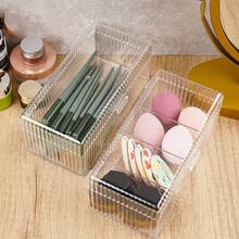 1pc Transparent Dust-Proof Makeup Storage Box, Large Capacity Makeup Sponge Holder, Makeup Organizer For Blush, Eyebrow Pencil,Makeup Bag,Travel Essential - Clear - View 1