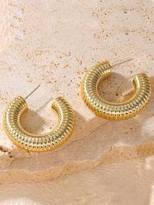 2-18pcs Fashionable & Elegant Geometric Water Drop C-Shaped Threaded Gold Tone Earrings Set, Suitable For Women's Daily Wear, Multi-Functional Earrings For Party, Date, Holiday And Travel - Gold - View 5