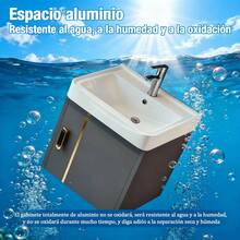 Conjunto Baño Lavabo Cerámica 43cm Espejo HD Casillero | Espacios Pequeños | Mueble Lavabo | Moderno Práctico - Gris - Ver 8