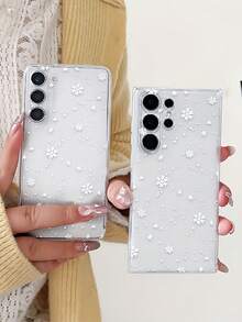 1pc Transparent TPU Phone Case With UV Painted Winter White Snowflake Pattern, Compatible With Android Phones Galaxy S25, S25 Plus, S25 Ultra, S24, S24 Plus, S24 Ultra, S23, S23 Plus, S23 Ultra, S23 FE, S22, S22 Plus, S22 Ultra, S21, S21 Plus, S21 Ultra, A56, A55, A54, A53, A52, A51, A23, A22, A24, A25, A26, A12, A13, A14, A15, A16, A32, A33, A34, A35, A36, A05, A05S, A06, A07, F15, M15, M55, REDMI A3, A5, 13C, 14C, 15C, Honor 400, 400 Pro - Multicolor - View 7