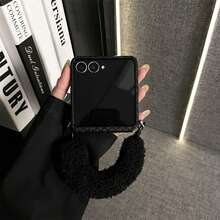 Ốp lưng điện thoại màu đen họa tiết dệt Y2K sang trọng, thiết kế vòng tay lông mềm mại, tương thích với Samsung Galaxy ZFlip7 Z Flip6 ZFlip 5, tương thích với - màu đen - Xem 6
