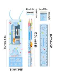 Carton Packaging Stationery Multi-Piece Set Creative School/Graduation Season Gift Portable Stationery Set Gift Box Pencil Ruler Rubber Pencil Sharpener Set Exquisite Stationery Gift Box - Multicolor - View 2