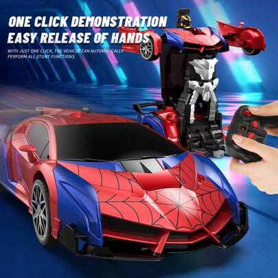 Tecforood 2.4GHz Remote Control Spider Stunt Car Toy - One-Key Transforming Spider Robot With LED Lights And Music, 360° Rotation, Drifting And All-Terrain Driving, Durable Crash-Resistant RC Car, Suitable For 6-12 Year Old Kids, Fun Parent-Child Interactive Racing Game, Indoor And Outdoor, Great Gift For Birthday, Thanksgiving, Christmas Party