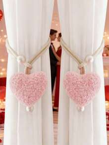 2个/1个 3D毛绒爱心仿珍珠窗帘绑带，房间装饰蚊帐绳收纳带，门帘咖啡帘遮阳绳绑带，客厅窗帘绑带，卧室窗帘绑带 - 彩色 - 查看 2