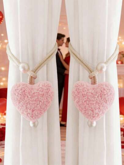 2 st/1 st 3D plyschhjärta fuskpärla gardinband, rumsdekoration myggnätssnöre förvaringsremmar, dörrgardin kaffe gardin solskyddssnöre, gardinband för vardagsrum, gardinband för sovrum