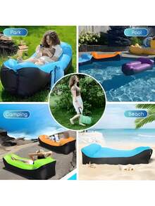 Inflatable Sofa With Pillow - Travel Air Chair, Camping Lounger, Portable Inflatable Couch, Portable Air Lounger For Camping, Beach & Outdoor Relaxing; Lightweight Foldable Air Mattress Chair, Built-In Pillow And Back Support,Easy-Deflate Compact Carry Bag For Park, Camping, Hiking, Beach Lounging, Poolside, Picnics, Rvs, Music Festivals, Backyard & Travel - Multicolor - View 8