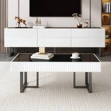 Modern And Minimalist Coffee Table And TV Unit Set, Black And White Striped Storage Furniture Set, Luxurious Living Room Furniture - Black and White + MDF + Particleboard - View 12