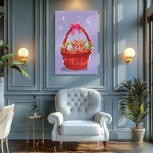 1pc Wooden Framed Wall Art, Wrapped Canvas Vintage Prints Poster, Animal In Basket, Eggs, Flowers - Botanical, Whimsical, Colorful, Playful Style, Perfect Gift Decor, Wall Art For Living Room Bedroom Office, Hanging Hardware Included - Wrapped Framed Canvas, Vertical - Framed Canvas - 查看 6
