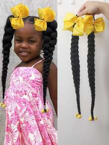 Synthetic Ponytail Wig With Bow Clip Kids Ponytail Braids Hair Natural New Chinese Style Braid Ponytail 2pcs - Natural Black - View 8