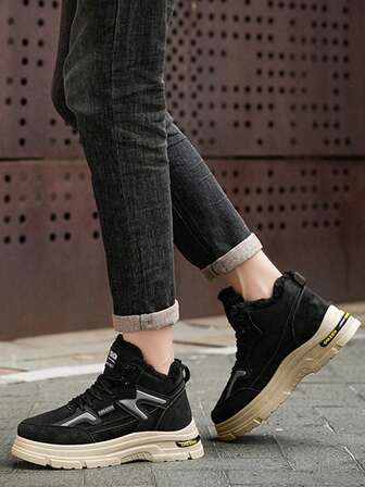 Zapatos cómodos y versátiles con forro cálido de media altura, suela gruesa y cálida, para hombres y adolescentes, uso diario casual, estilo de ropa de trabajo, botas de nieve para exteriores, zapatillas deportivas clásicas y retro para la calle