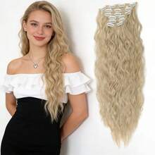 6 piezas de extensiones de cabello sintético rizado y largo, estilo clip-in, material de fibra resistente a altas temperaturas, para mujeres - Multicolor - Ver 13