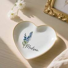 定制生日花卉装饰托盘，定制水彩花卉戒指碟，生日首饰托盘，伴娘礼物，圣诞礼物