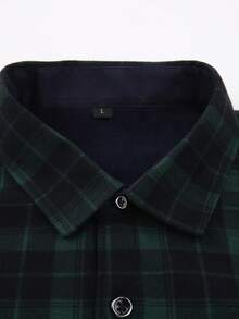 一件圣诞礼物男士法兰绒保暖衬衫，休闲格子长袖加厚保暖内衬衬衫，带口袋，适合秋冬季穿着 - 墨綠色 - 查看 5