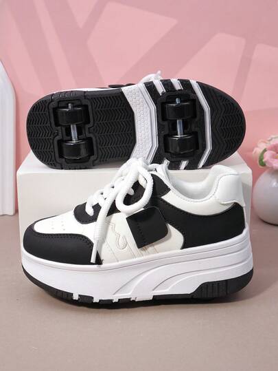 Kids' Roller Skate Shoes With 4 Wheels, Detachable Wheels, Lace-Up Sports Shoes, Roller Skating Shoes, Fashion Casual Shoes For Boys And Girls