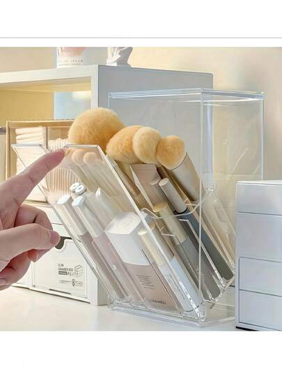 1pc Acrylic Makeup Brush Holder, Cosmetic Storage Box, Pen Holder - Stationery, Jewelry Box, Bag, Makeup Brush Holder, Brush Holder, Perfume Holder, Small Pouch, Gift For Her, Christmas Gift, Creative Gift For Women ,Room Decor