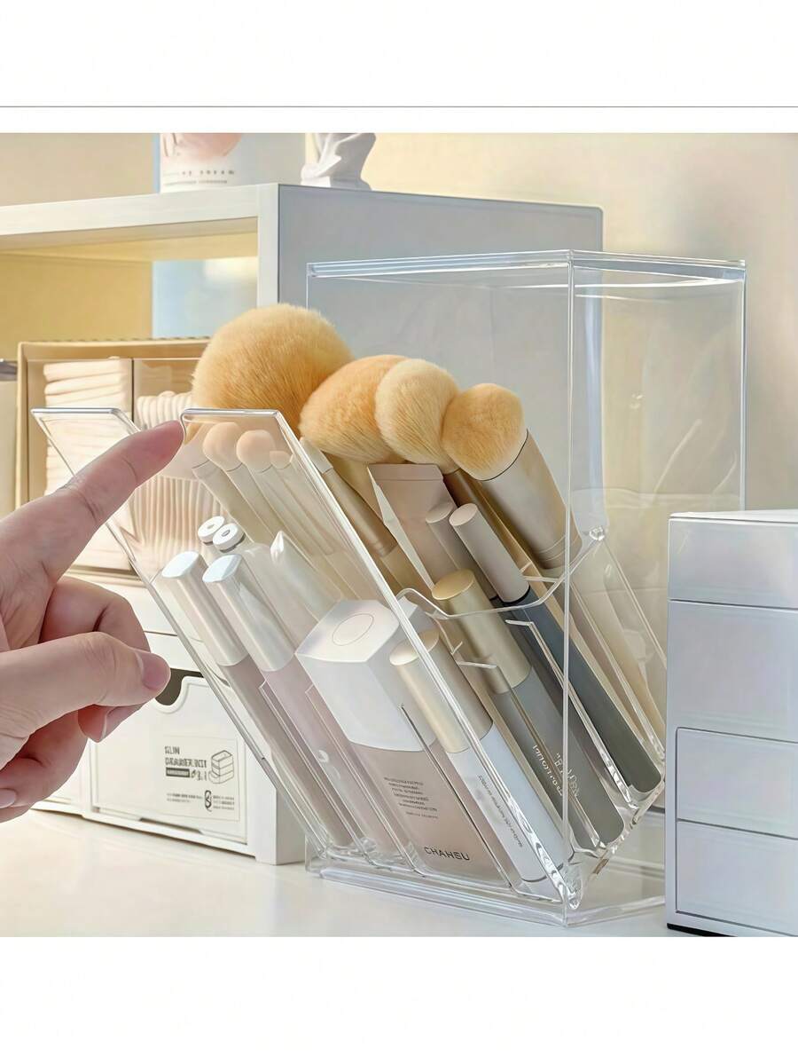 1pc Acrylic Makeup Brush Holder, Cosmetic Storage Box, Pen Holder - Stationery, Jewelry Box, Bag, Makeup Brush Holder, Brush Holder, Perfume Holder, Small Pouch, Gift For Her, Christmas Gift, Creative Gift For Women ,Room Decor - Multicolor - View 1