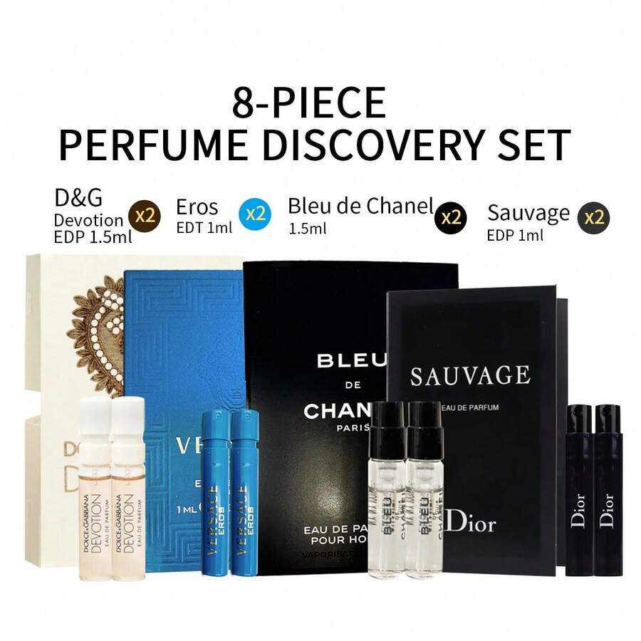Men's Luxury Cologne Sampler (4 Vials) | Dior Sauvage EDP 1ml, Bleu De Chanel Pour Homme EDP 1.5ml,VERSACE Eros EDT 1ml, Devotion D&G EDP 1.5ml - Travel-Ready Mini Fragrances| Newbie Friendly! - 入門試香組合 - 查看 1