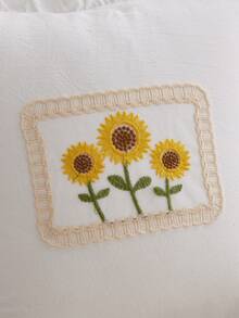 1pc French Elegant Embroidered Sunflower Pattern Throw Pillow Cover, Bohemian Floral Design With Delicate Ruffled Lace Trim And Durable Washable Fabric, Convenient Zipper Closure, Ideal Decor For Living Room, Bedroom, Sofa, And Wedding Scenes, Pillow Insert Not Included