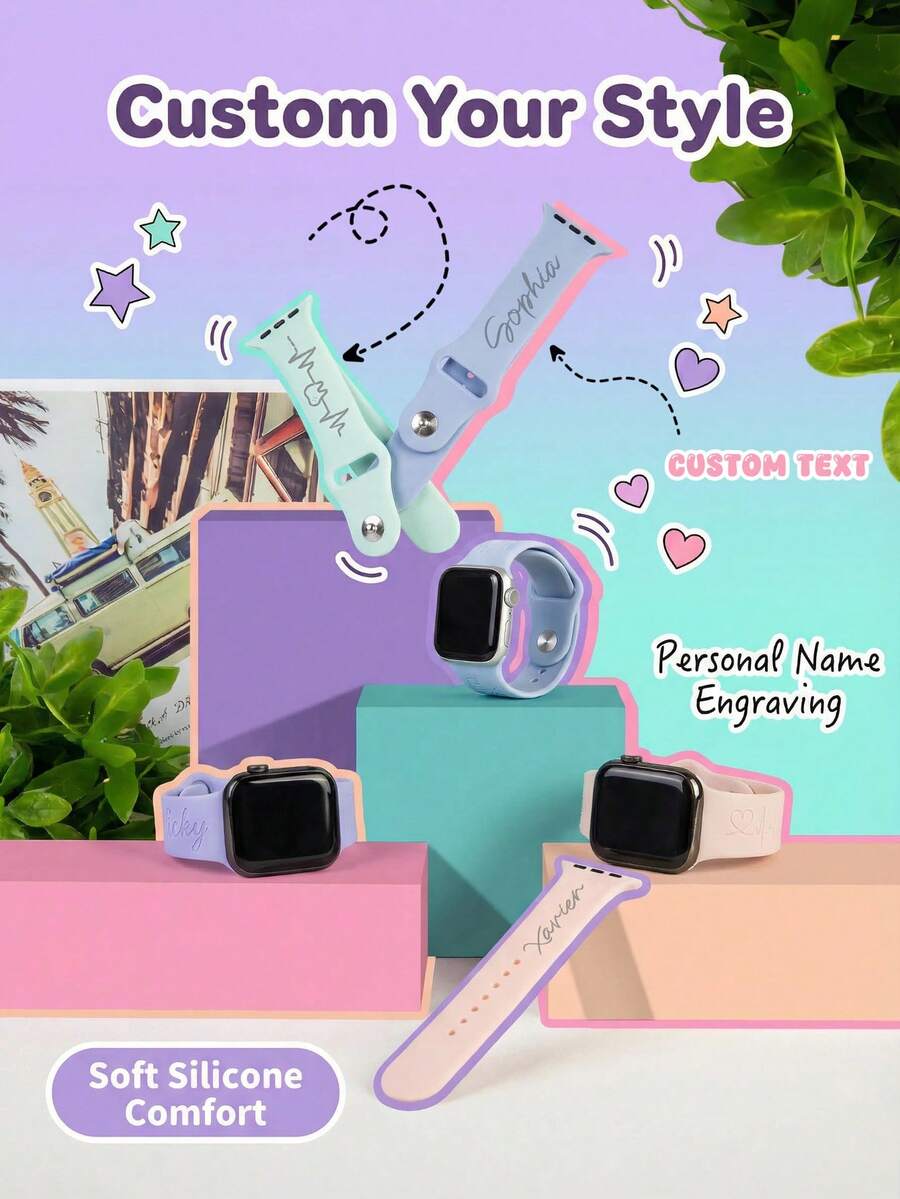 Dây đeo đồng hồ khắc tên theo yêu cầu, dây đeo silicon cá nhân hóa tương thích với đồng hồ 38/40/41/42/44/45/49mm, dây đeo đồng hồ tùy chỉnh, quà tặng dây đeo đồng hồ, dây đeo silicon thay thế, quà tặng kỷ niệm, quà tặng tốt nghiệp, quà tặng Ngày của Mẹ, dây đeo đeo hàng ngày, quà tặng dạ hội, quà tặng đám cưới, quà tặng Ngày Valentine, dây đeo cổ tay in laser theo yêu cầu. - Nhiều màu - Xem 1