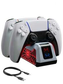 Compatible With Sony  5 Controller Charging Dock, Elite Edition Charging Station With Protection Chip And RGB Ambient Light - Spider Pattern, Compatible With  5 Wireless Controller Charging Dock, Game Console PS 5 Slim Storage Stand, Gaming Accessories, New Year's Christmas Gift For 2026 - Multicolor - View 9