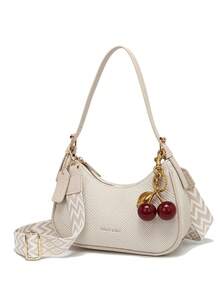 2026 New Classic Versatile Letter Graphic Design Solid Color PU Leather Shoulder Bag, Suitable For Shopping, Y2K Underarm Bag, Purse - White - View 7