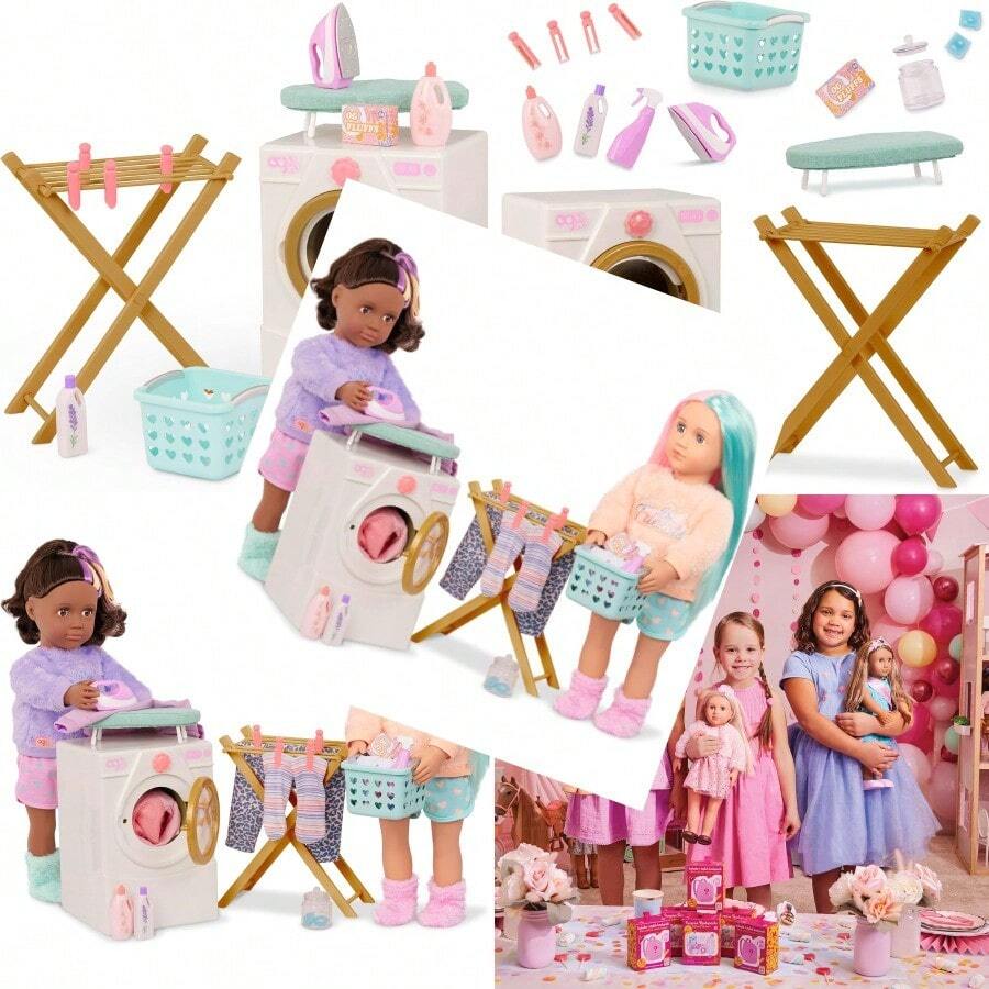 Our Generation - Lavadora de muñecas Estante de Secado Plancha y Juego de Limpieza Accesorios de casa de muñecas de 18 Pulgadas Juego de simulacion - Juguetes para niños a Partir de 3 años - DiaConveniente y duradero,Los favoritos de los niños - Multicolor - Ver 1