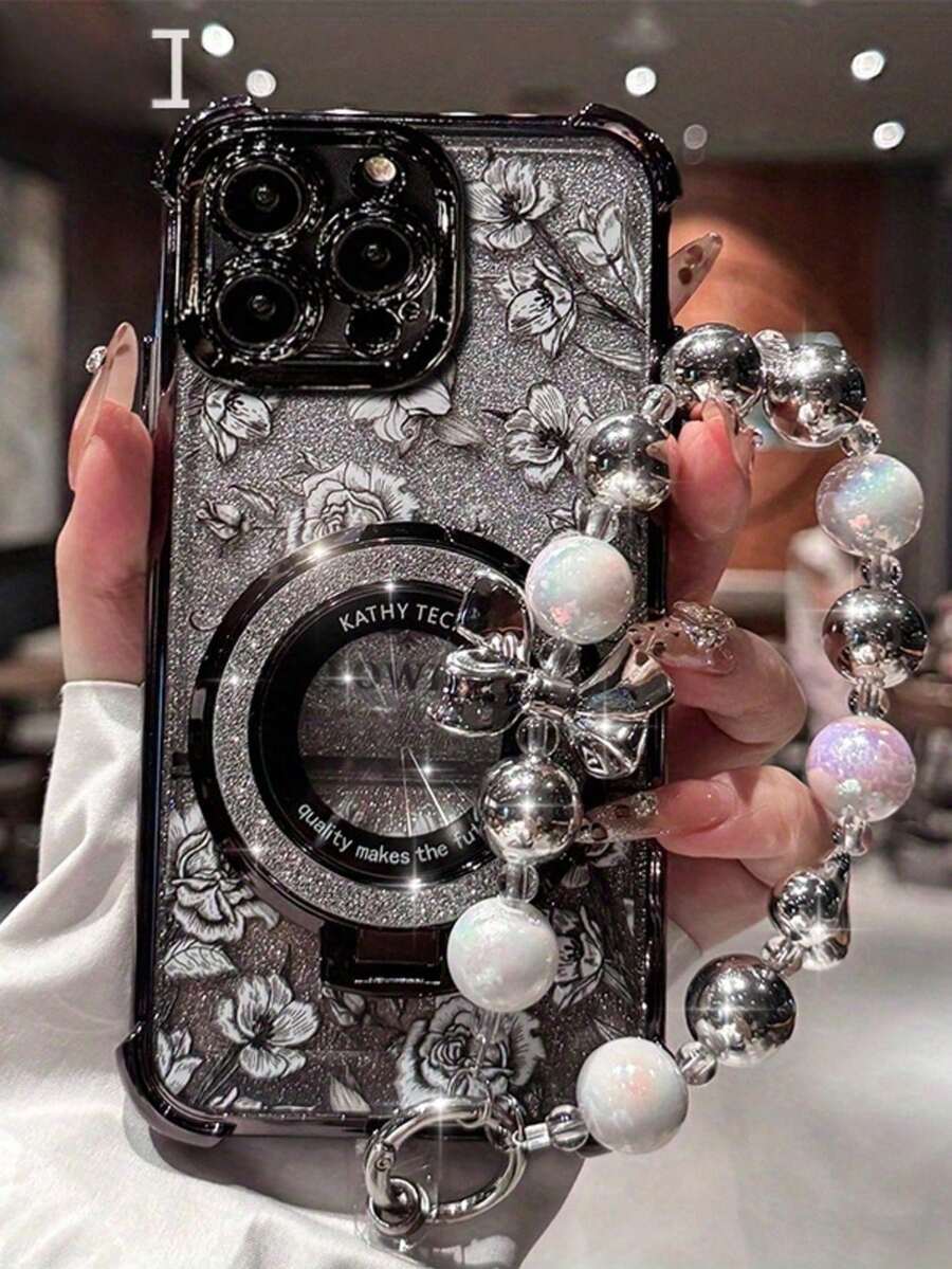 Shockproof Pearl Elements (Foldable Bracket) (Silver Bracelet) Compatible With Galaxy A123456789987654321 45G Electroplated Magnetic Anti-Fall Transparent Phone Case, Anti-Fall Phone Case Compatible With Samsung S25/S24/S23/S22 Series/A Series, Compatible With OPPO, Compatible With Redmi, Compatible With Moto, Compatible With Pixel, Compatible With Vivo, Compatible With OPPO, International Version, Not The Domestic Version Spring Gift - Black - View 1