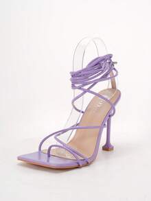 Elegant 4.2-Inch High Heel Sandals With Strappy Design And Lacquered Finish - LCPU - View 14
