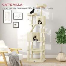 DOGAT 208cm Tall Cat Tree Tower For Indoor Large Cats Multi Level Activity Centre With Hammock Condos Perches 16 Sisal Scratching Posts Anti Tip Reinforced Base - Beige - Beige - View 4