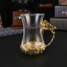 一套异域风情金色茶杯碟、甜点盘、进口土耳其玻璃咖啡杯碟套装，情人节礼物 - 金色 - 查看 7