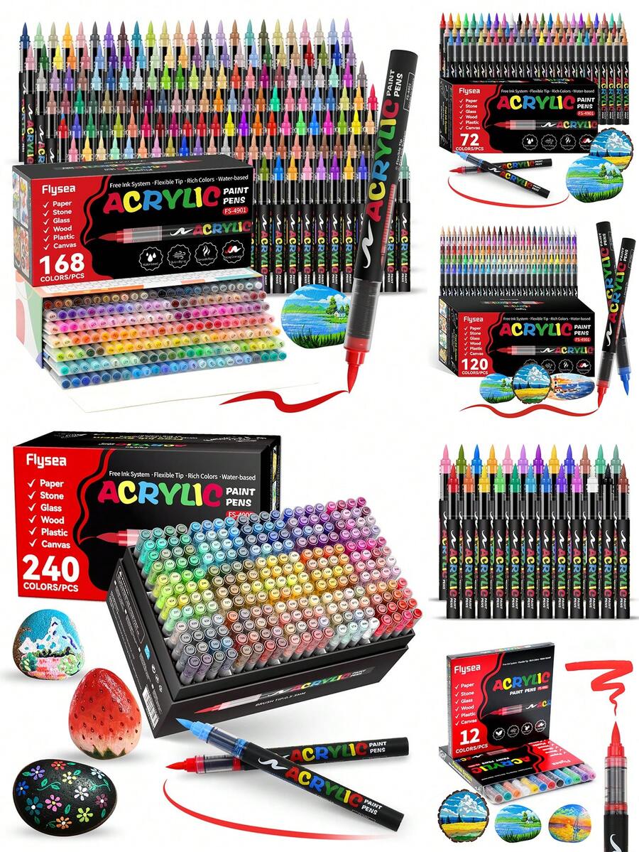 Bộ bút lông màu Acrylic 240 màu/chiếc, kiểm soát mực Acrylic tự chảy, bút lông đầu nỉ gốc cồn, lưu lượng mực phong phú, phân loại màu toàn diện, nhiều màu có thể xếp chồng, độ phủ cao, bộ văn phòng phẩm đầu nỉ, thích hợp cho vải bạt, tranh đá, gỗ, đá, thủy tinh, gốm sứ, tranh dệt, đồ thủ công DIY, đồ dùng học tập cho năm học mới, 8/12/24/36 màu/chiếc - Nhiều màu - Xem 1
