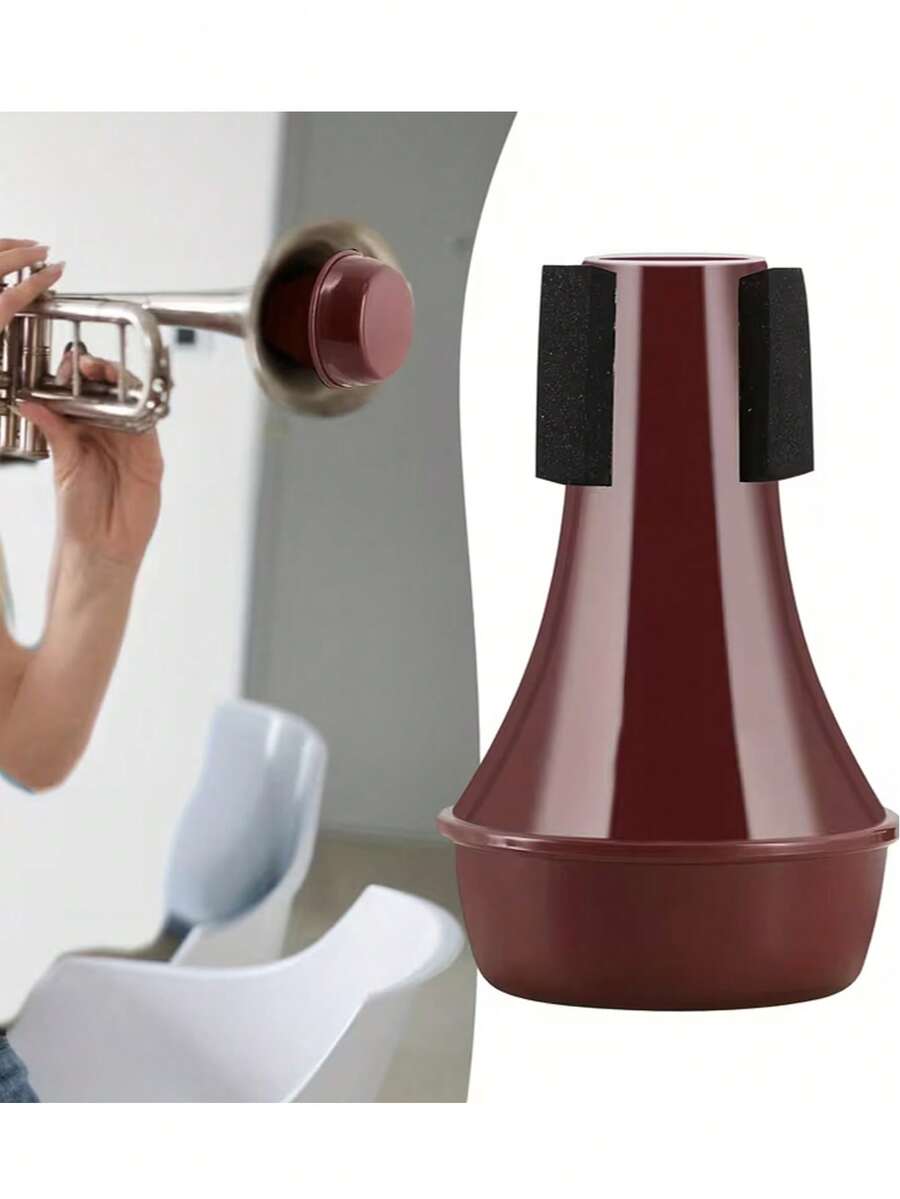 1PC Professional Trumpet Mute, Noise-Reducing Design Style With High-Density Sponge And Durable PP Material, Universal Fit For All Trumpet Models (Beginner To Professional) In Portable Black/Red Color, Suitable For Studio Recording, Quiet Practice, Live Performances, Music School Sessions - Multicolor - View 1