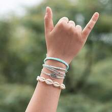 FANCY SHINY Wave String Bracelets Braid Puka Shell Bead Bracelets Handmade Cute  Boho Easter Jewelry Gifts For Women - Teal - View 2