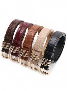 High-Quality Crocodile Embossed Faux Leather Retro Alloy Buckle Women's Belt, Slim Waist Belt For Women's Dresses And Jeans, Minimalist, Casual, Elegant Solid Color Women's Belt, Versatile Belt Suitable For Dresses And Pants, Daily Wear - Fashion Belts - View 5