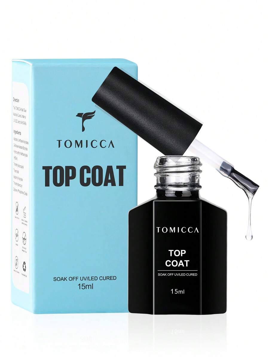 TOMICCA 15ml 1pc Clear Top Coat ,Soak Off LED/UV,Long-Lasting And Quick-Drying Gel Nail Polish ,For Nail Art, For Home Salon Nail Art DIY Or Gifts For Women - 無色 - 查看 1