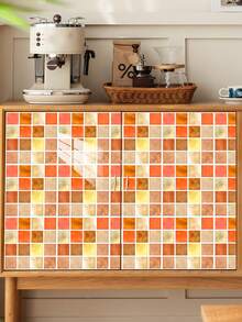 Set de 10 piese de mozaic din PVC cu gradient de tonuri calde pentru decorul casei, decorațiuni de perete suspendate, autocolante pentru podea cu imitație de gresie, autocolante pentru gresie rezistente la apă și umiditate, ușor de curățat, potrivite pentru pereți de fundal TV în sufragerie, bucătării, băi, toalete, balcoane și zone de intrare.