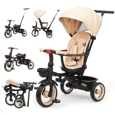 Triciclo para bebé, triciclo plegable 7 en 1 para niños de 6 meses a 5 años, con faros, triciclo todoterreno de empuje y dirección.