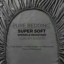 Pure Bedding - Fundas de Almohada tamaño King [2 Unidades, Color Agua] - Funda de Almohada de Lujo de Hotel, Tela de satén, Microfibra de Calidad, Fundas de Almohada Suaves y Transpirables(Gris Oscuro Doble) - Multicolor - Ver 5