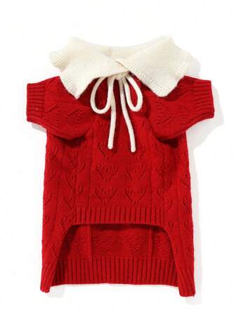 UFBemo 1pc Casual Dog Sweater, Red Heart Pattern, Simple & Comfortable For All Seasons, Warm And Cozy