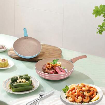 ABKOK 迷你粉蓝铝制单底煎锅 - 仅适用于燃气灶，低温烹饪，适合煎蛋、早餐、小份食物