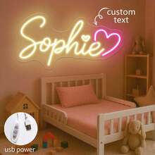 定制霓虹灯房间装饰，定制 LED 霓虹灯名称标志个性化婚礼霓虹灯家居卧室装饰生日节日礼品派对商店或商业发光标志。