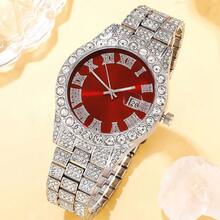 Men's 3-Piece Punk Style Watch & Jewelry Set - Accent Fashion Watch With Cross Pendant Necklace & Cuban Chain Bracelet  Hip Hop Accessories  Ideal For Holidays & Casual Wear - Red - View 5