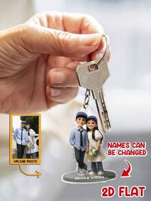 Customized 2D -Style Graphic Art Personalized Acrylic Keychain, Rendered 2D Graphic Based On Uploaded Photo, Personalized Keychain Gift For Family, Suitable For Christmas Decoration, Valentine's Day, Anniversary, Christmas Souvenirs, Wedding Souvenirs