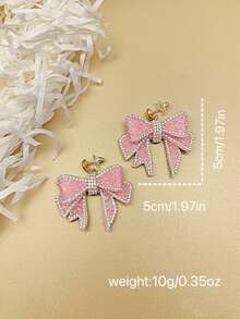 2 件时尚可爱大蝴蝶结吊坠耳环，带闪亮吊坠，粉色耳环适合日常佩戴、派对和聚会