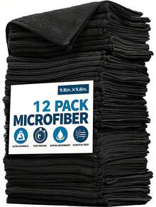12pcs Kitchen Cleaning Cloths, Lightweight Black Microfiber Cleaning Cloth Set, Soft Absorbent Stain Removal Cloths, Suitable For Cleaning Glass, Dining Table, Pots And Pans, Faucets, Range Hoods, Cars, Kitchen, Bathroom, Home Supplies