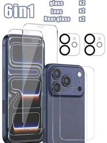 6 件装：包含 2 张钢化玻璃屏幕保护膜、2 张后盖保护膜和 2 张摄像头镜头保护膜，兼容 17 Pro Max/17 Pro/17 Air/16 Pro Max/16 Pro/16/16 Plus/15 Pro Max/15/15 Pro/15 Plus/14 Pro Max/14 Pro/14/14 Plus/13 Pro Max/13/13 Pro/12/11。9H 硬度。附带安装对准工具，方便贴膜。 - 無色 - 查看 18