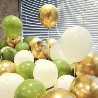 10-Inch 15pcs Green, White & Gold Metal Balloons, Suitable For Weddings, Birthdays, Gender Reveals And Showers, No Power Required Party Balloons, Round Latex Balloon Set For Birthday, Wedding, Anniversary, Baby Shower, Gender Reveal - No Power Needed, Fits All Seasons And Mother/Father's Day Party Decor