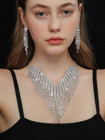 3件套波西米亚风小众设计中东潮流爪链玻璃水钻奢华经典婚礼配饰套装，适合女士婚礼派对佩戴